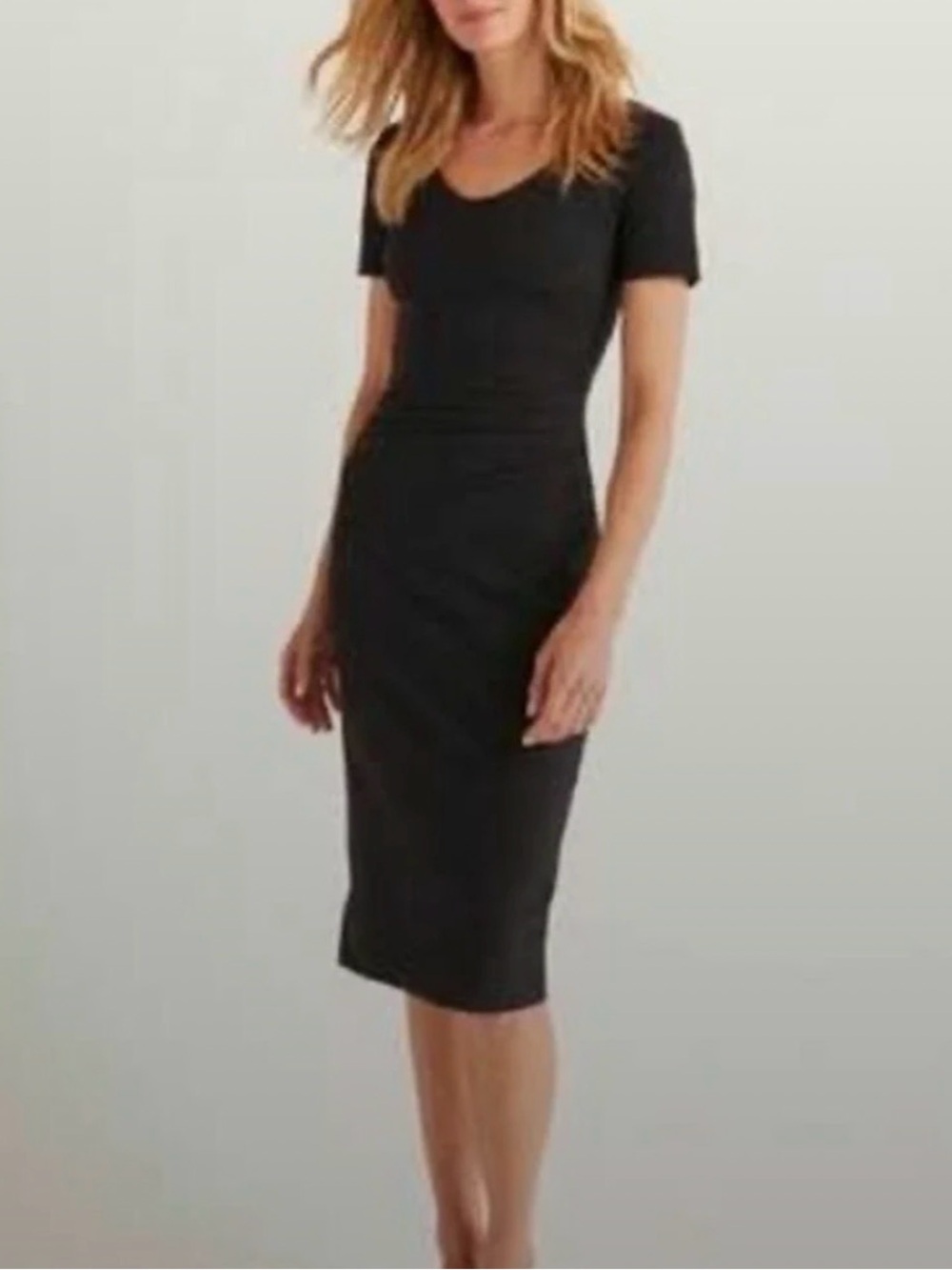 Boden Black Short-Sleeve Scoop Neck Midi Dress